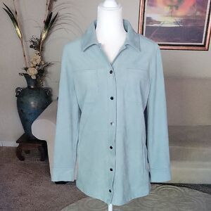 Chico's Women's Mint Green Faux Leather Shacket Shirt Size 2 or 12/14